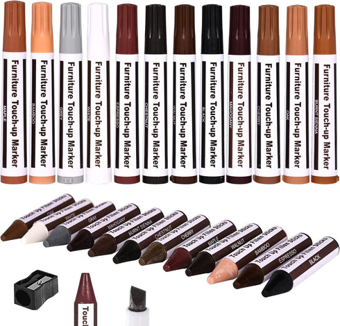 Furniture Repair Kit Wood Markers, Markers and Wax Sticks for Stains, Scratches, Touch Ups, and Cover Ups