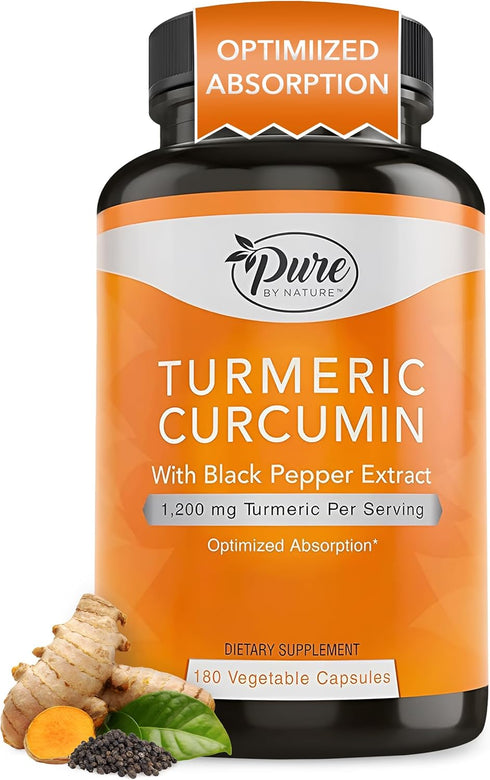Pure By Nature Turmeric Curcumin with Black Pepper Extract - 1200 mg Capsules, 180 Count