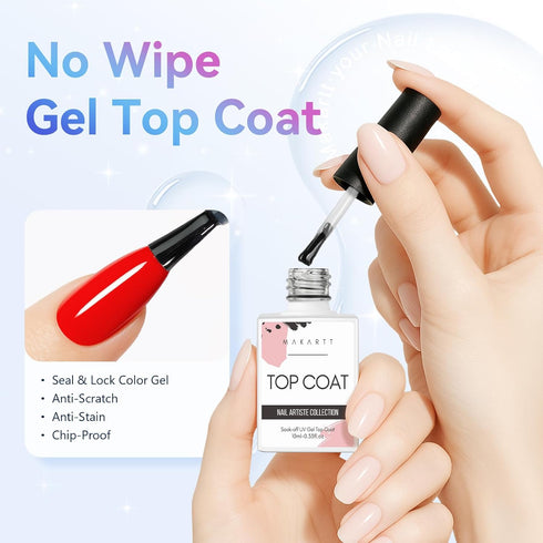 Makartt Gel Top Coat, 2 PCS No Wipe Top Coat Gel Nail Polish, High Glossy Shine Finish, 10ML Clear Soak Off