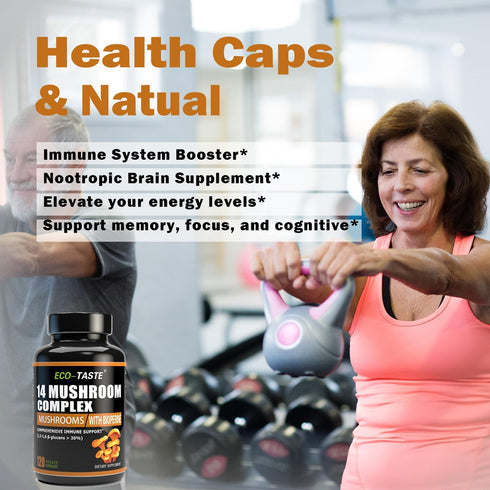 14 Mushrooms Supplement 120 Capsules - Immune System Booster & Nootropic Brain Supplement with Black Pepper