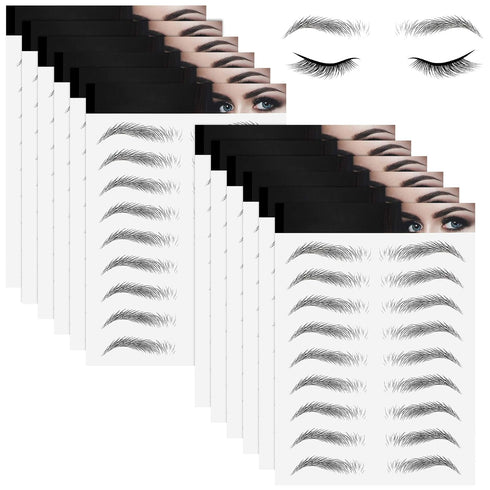 Maitys 12 Sheets 4D Hair Like Waterproof Eyebrow Tattoos, Temporary Transfer Brows Decal for Women