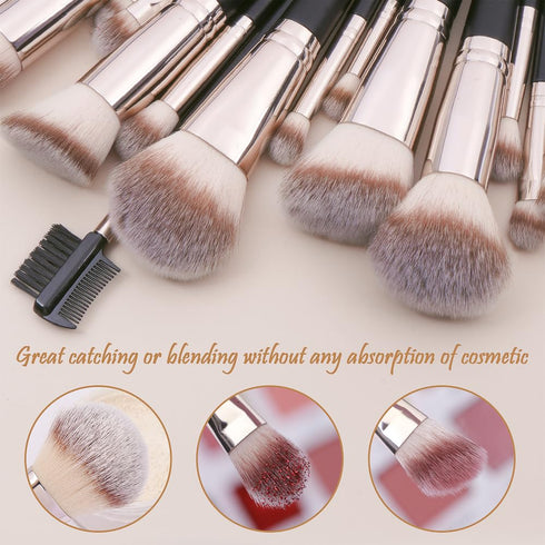 MAGEFY 22 Pcs Professional Premium Synthetic Makeup Brush Set with Case (Blackgold)