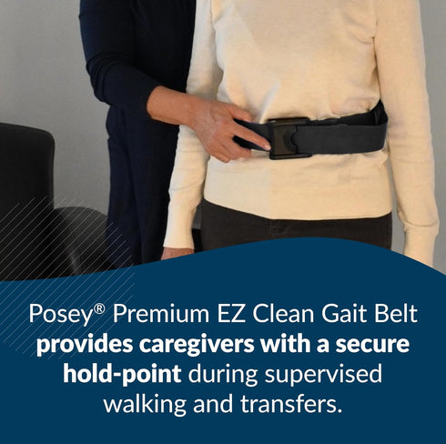 Posey 6546 Premium EZ Clean Gait Belt with Spring-Loaded Buckle, Black, 60” for Home Care