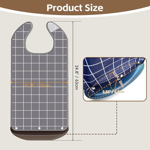 Men,Seniors,Women,3-Pack Adult Bibs for Washable Waterproof Bib with Crumb Catcher,Easy to Clean and Carry,Reusable