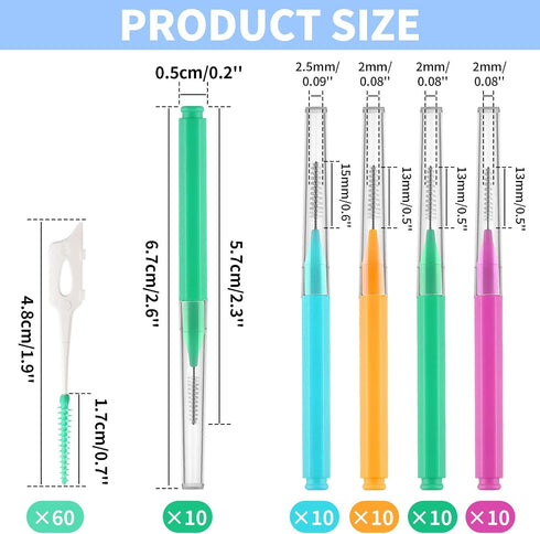 Interdental Brush Set, 100Pcs Soft Braces Brushes, 40Pcs Tooth Flossing Heads, 60pcs Disposable Flossers