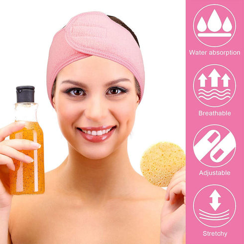 Whaline Spa Facial Headband Make Up Wrap, Terry Cloth Adjustable Towel Band for Face Washing, Shower Cover, 3 Pieces