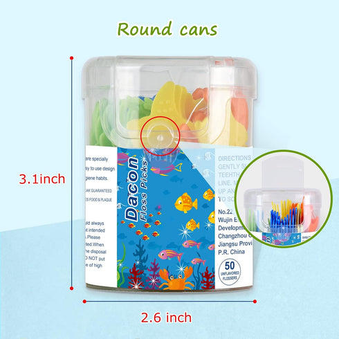 Kids Flossers - Unflavored Kids Dental Floss Picks in 4 Colors Ocean Animals Shaped, 50 Count (Pack of 4)