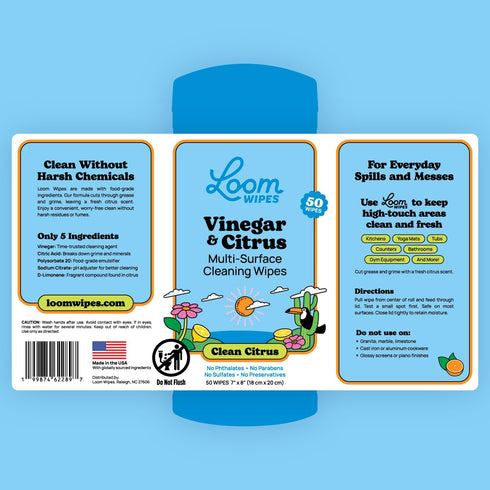 Loom Wipes 50 Count All Purpose Natural Cleaning Wipes - Vinegar & Citrus Powered Multi Surface Cleaner