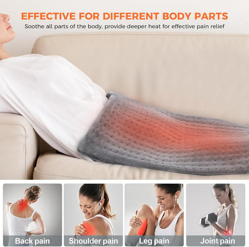 NOWWISH Heating Pad for Back Pain & Cramps Relief, Moist Heat Pad for Neck & Shoulder, Machine Washable, 12''x 24" Grey