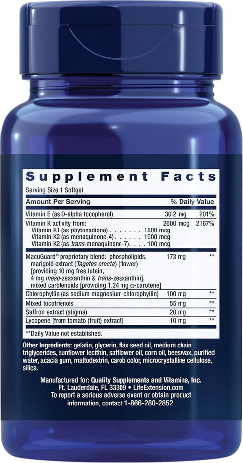 K1 K2, 1 30 Life Extension Once-Daily Health Booster, Vitamins E, & phospholipids, Fat-Soluble nutrients for Eye