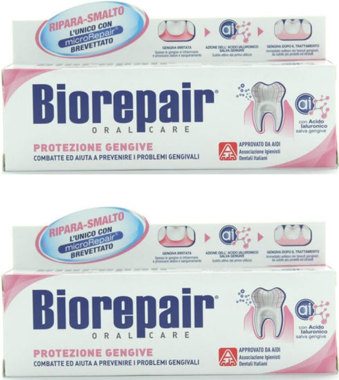 Biorepair Gum Protection Toothpaste with microRepair, 2.5 Fluid Ounce Tube, Pack of 2