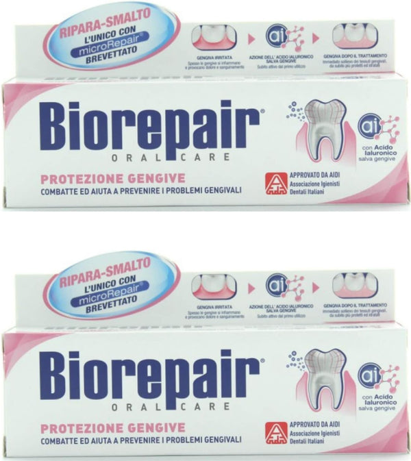 Biorepair Gum Protection Toothpaste with microRepair, 2.5 Fluid Ounce Tube, Pack of 2