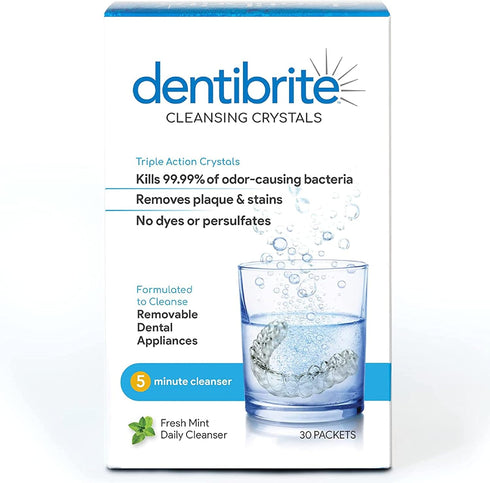 Crystals Cleaner for Removable Dental Appliances - 30ct - Invisalign Aligners, Retainers, Guards, Dentures,