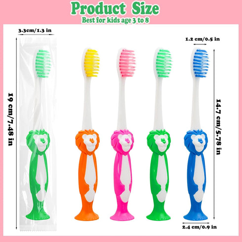 Toddler Toothbrush Kids Pack of 60, Individually Wrapped Manual Suction Cup Animal Toothbrushes for Home and Travel