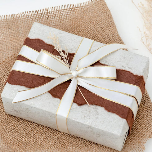VIVIQUEN White Double Faced Satin Ribbon with Gold Edge, 1” x 25 Yards for Gift Wrapping & Floral Arrangement