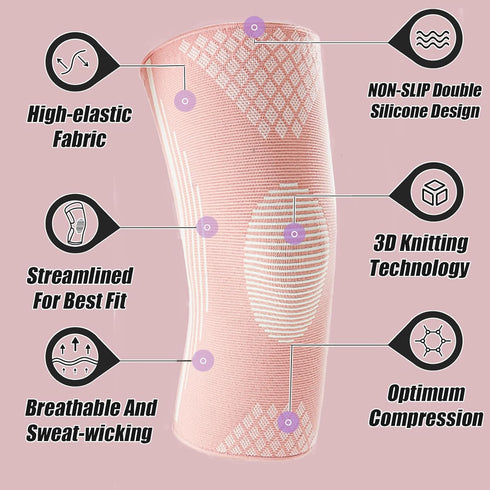Pink Compression Knee Sleeves - Knee Braces for Pain Relief, Support for Weightlifting, Running, Arthritis, Men Women
