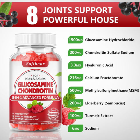 Sugar Free Glucosamine Chondroitin Gummies - Extra Strength Joint Support, Raspberry Flavored, 120 Count