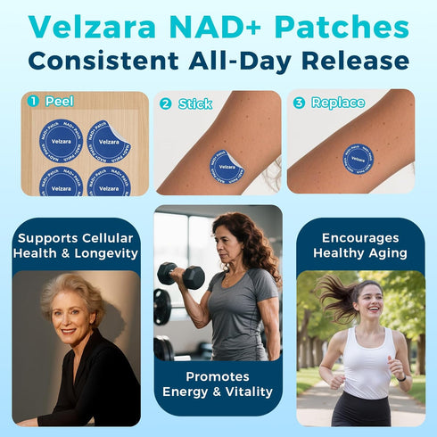 Velzara 30 NAD+ Patches Comfortable All-Day Wear Vegan, Water-Resistant Patches