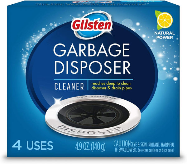 Glisten Garbage Disposal Cleaner and Odor Eliminator, Lemon Scent, 4 Uses, Foaming Action, Removes Buildup