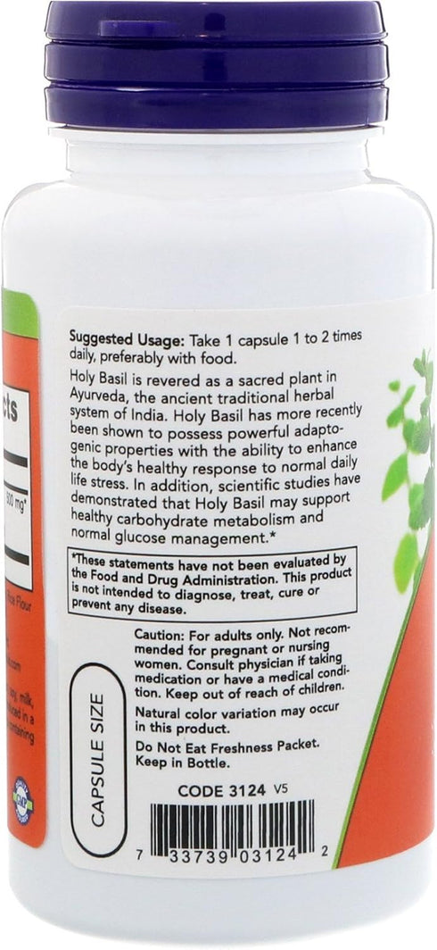 NOW Supplements Holy Basil Extract 500 mg | 90 Veg Capsules | Sacred Plant in Ayurveda