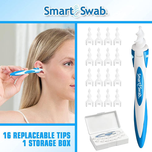 Smart Swab - Spiral Ear Cleanser - Earwax Remover Tool with 16 Replaceable Tips