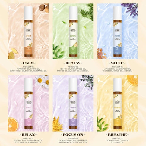 Set,Gifts Essential Oils Roll On for Mom & Wife (Calm, Relax, Breathe, Focus on, Sleep, Renew), Natural Aromatherapy