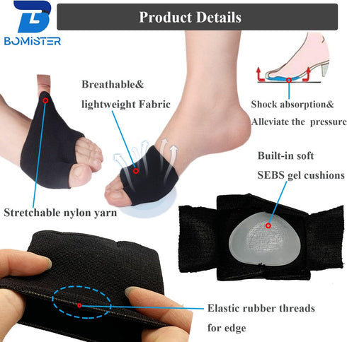 3 Pairs of Metatarsal Pads, Ball of Foot Cushions for Pain Relief of Bunions & Morton's Neuroma, Large, Black