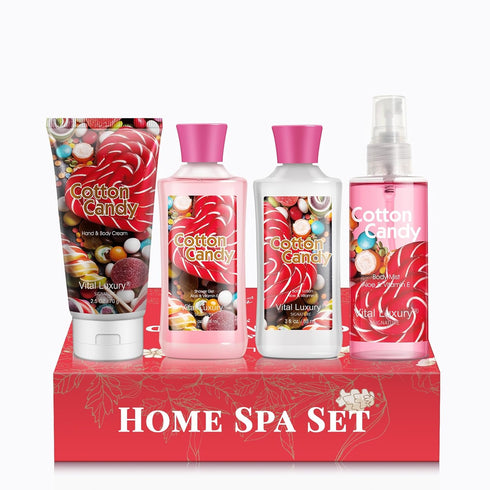 Cotton Candy Bath & Body Kit - 3 Fl Oz, Home Spa Set with Body Lotion, Shower Gel, Body Cream, Fragrance Mist
