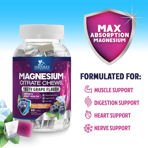 Gummies Gummy 60 Gummies Magnesium Citrate Chews Supplement - High Absorption Magnesium Supplement - Vegan Mag Citrate