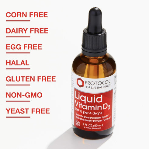 Protocol Liquid Vitamin D3 400 IU - 527 Servings, Bone & Teeth Support, Non-GMO, Halal, Keto-Friendly