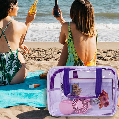 Travel Clear Waterproof PVC Bag - Toiletry Carry Pouch with Zipper Handle Straps, Violet