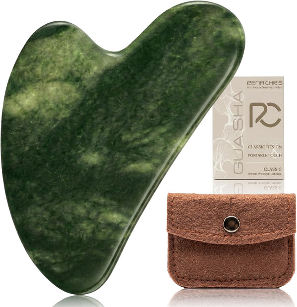 Rena Chris Gua Sha Facial Tools, Natural Jade Stone Guasha Tool for