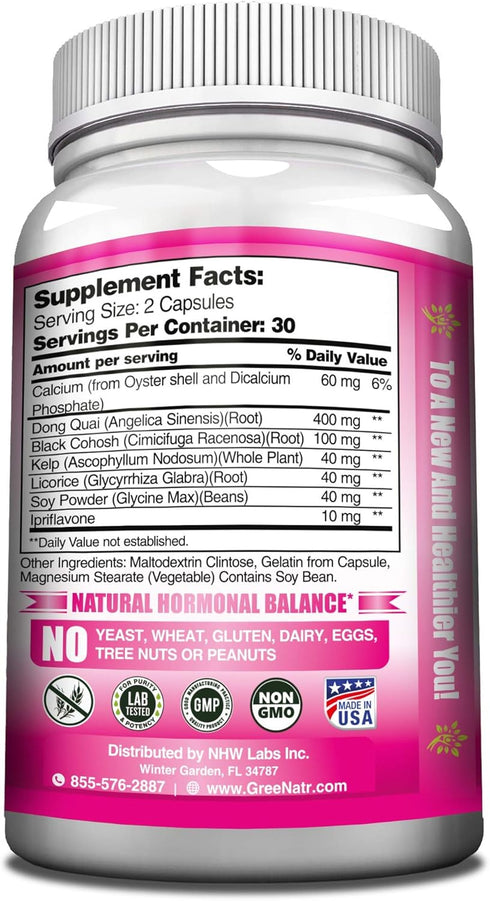 Menopause Supplements for Women - Perimenopause Support with Dong Quai & Black Cohosh, 60 Caps