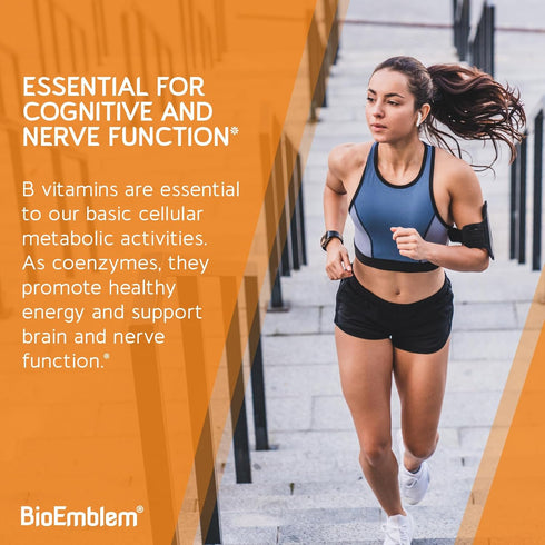 BioEmblem Vitamin B-Complex - 90 Capsules with All 8 Active Forms, Supports Energy, Metabolism, Brain & Heart Health
