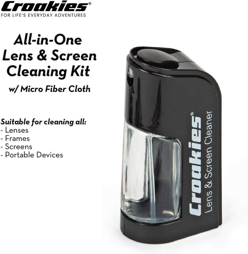 Croakies All-in-one Cleaning Kit | Lens Care Travel Kit with Pump and Microfiber Cloth | All Natural Cleaner for Eyewear and Lenses