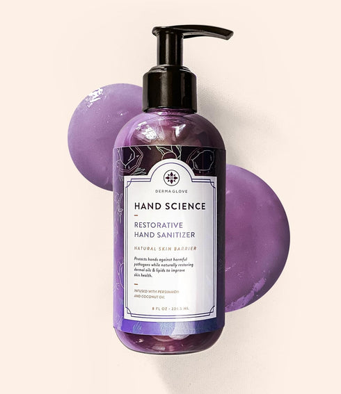 Persimmon 8oz DERMAGLOVE Hand Science Moisturizing Restorative Gel Sanitizer | Sanitizes and Protects Skin | Infused