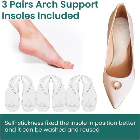 Welnove Arch Support Inserts - Self Adhesive Gel Arch Supports for Flat Feet & Foot Pain Relief, Reusable