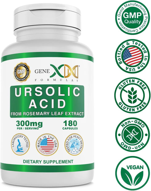 GENEX Ursolic Acid 300mg - 180 Capsules, Sourced from Rosemary Extract, Non-GMO, Gluten Free, Vegetarian