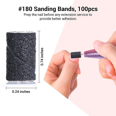 MelodySusie 300 Pcs Professional Sanding Bands with Mandrel, 80 Coarse, 120 Medium, 180 Fine Grit Nail Drill Bits