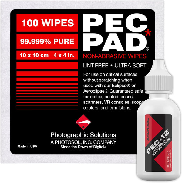 PEC-12 Photographic Emulsion Cleaner Kit and PEC-PAD Lint Free Non-Abrasive Wipes 4"x4"