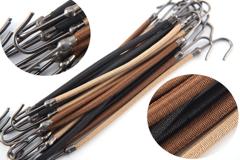 Women 15 Pack Ponytail Hooks Bungee Small Rubber Bands - Hair Ties Accessories for Thick Hair Clips (5 Black + 5 Brown
