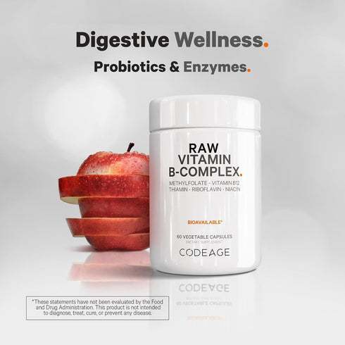 Codeage Raw Vitamin B-Complex Supplement - Essential B Vitamins with Probiotics, Digestive Enzymes, 2-Month Supply - 60