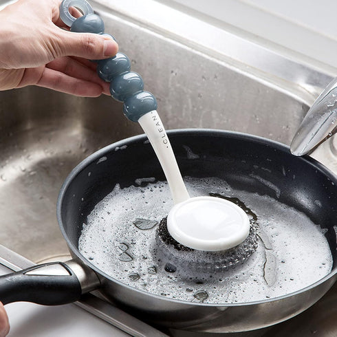 3 Pack Stainless Steel Scrubber with Handle, Steel Wool Scrubber for Cleaning Dishes, Metal Sponges for Pots, Sink,Pans, Grills by MUUBOOX