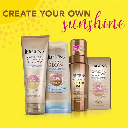Jergens Natural Glow Instant Sun Sunless Tanning Moisturizer + Bronzer, Deep Bronze, 6 Ounce