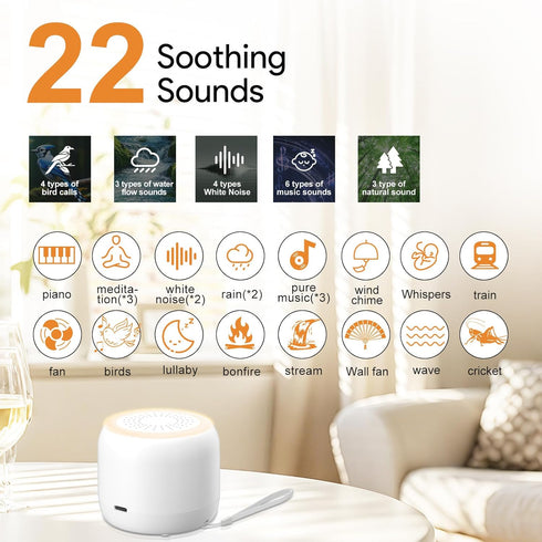 SPLENPAW 22 3 Portable & Mini Rechargeable White Noise Machine with Soothing Sounds Timer Options, Memory Function