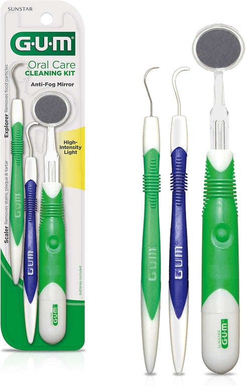 GUM Oral Care Dental Cleaning Kit, Dental Mirror with Light, Explorer Pick, Dental Scaler, Professional Quality