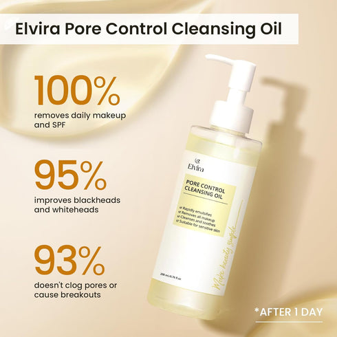 Elvira Pore Control Cleansing Oil, Makeup Remover Facial Cleanser, Blackhead Removal, Gentle Hydrating Facial Cleanser for Dry Sensitive Skin, Fragrance-Free, Korean Skin Care, 6.76 fl oz (200ml)