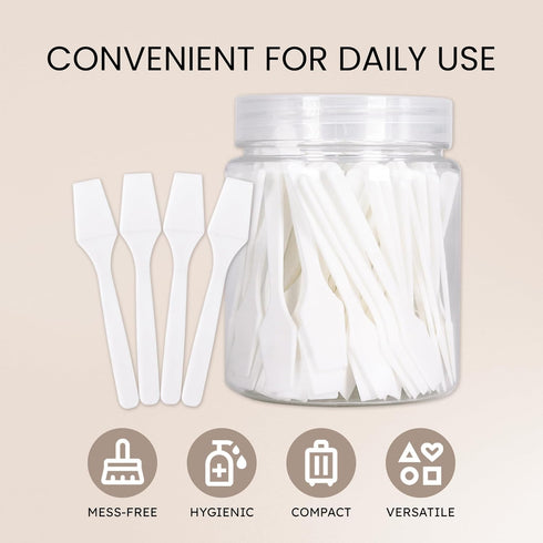 PANA 200 Pieces of White Color Cosmetic Make Up Disposable Plastic Spatulas - 2.5" for Skin Care Facial Cream Mask