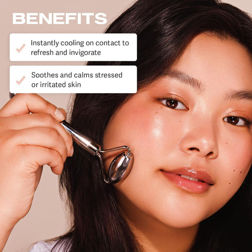 Sacheu Stainless Steel Face Roller - Dual Sided Cooling Facial Massager with Pouch