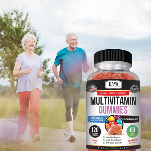 Gummy, 120 Count, B-12, (120 Gummies) Kaya Naturals Adult Multi Vitamin Biotin, Vitamin A, C & E, Including Zinc, Folic